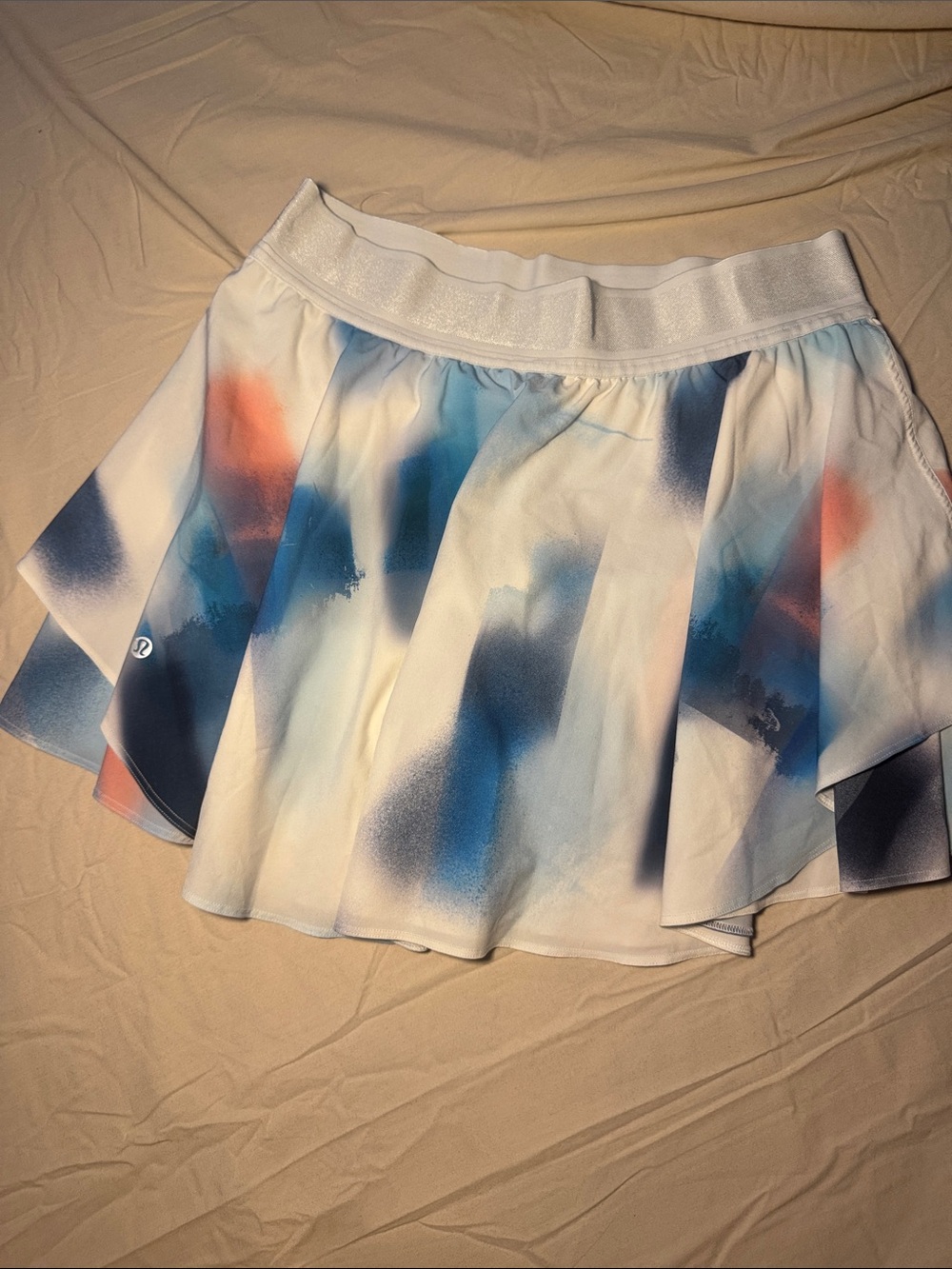 lululemon athletica White Skirt with Blue and Coral Spray Print